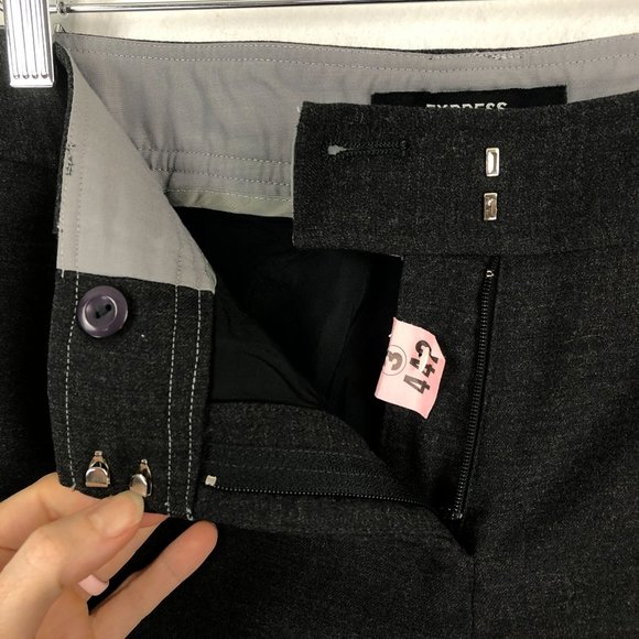 Express Women's Size 7/8R Dark Grey Wool Blend Hidden Fly Bootcut Trouser Pants - Picture 7 of 9